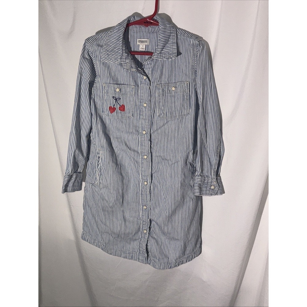 Gymboree Girls Size 6 Dress Button Up Jean Dress Pin Stripe Conductor Farmcore